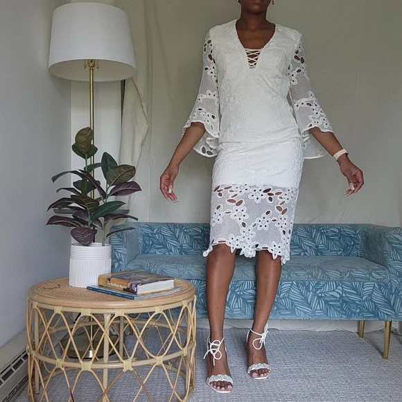 Bardot | Dresses | Bardot White Lace Midi Dress Bell Sleeves | Poshmark